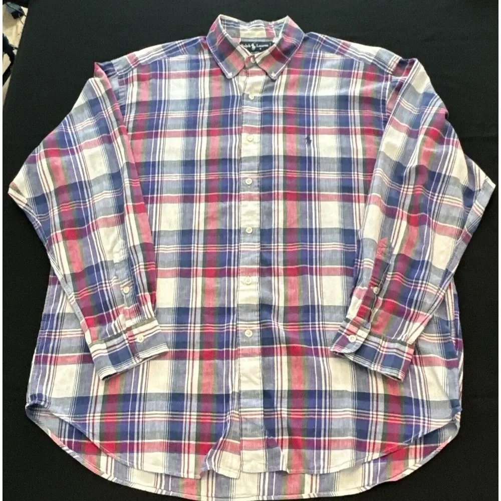 Ralph Lauren XL BLAIRE Men Cotton Blue/pink/green Button Down‎ Shirt EXCELLENT